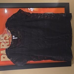Elle Black Lace Short Sleeve Top Size XL